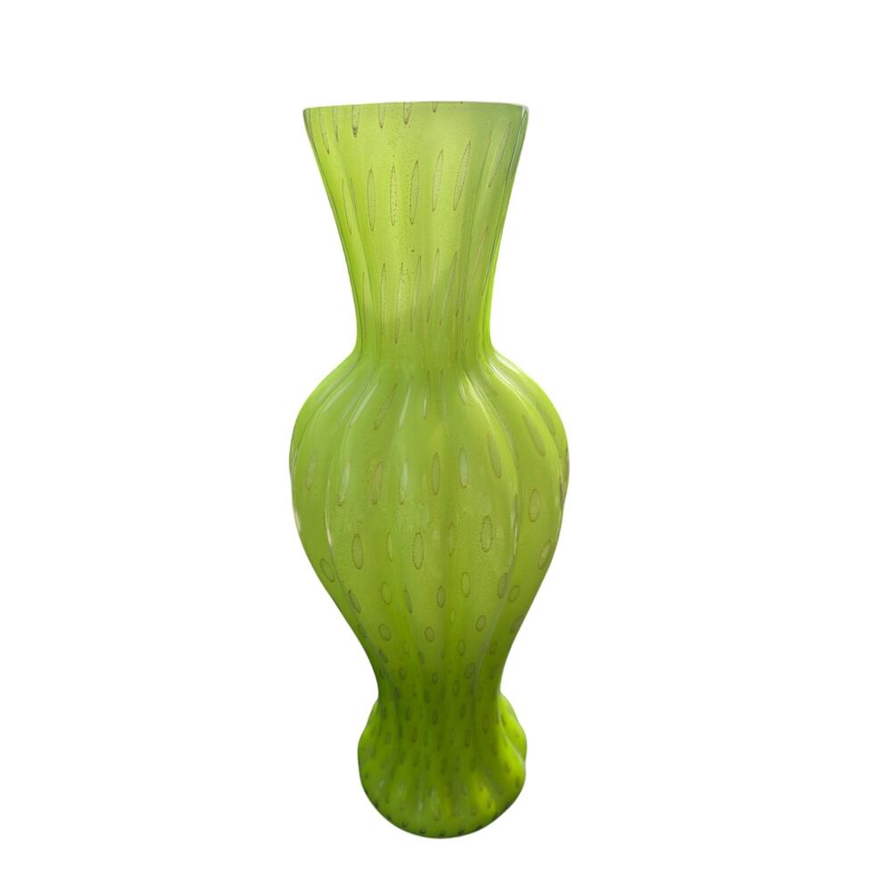 Vintage Mid Century Style Green Art Glass Vase 18" Decorative Centerpiece